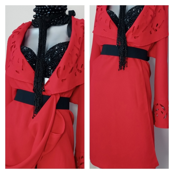 "FIRE" Open Front Kimono Oversized Shawl Collar Eyelet Details Grandma Chic - Picture 8 of 12